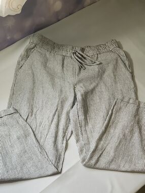 J. Crew Black and White Striped Cropped Drawstring Pants